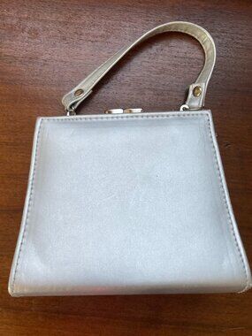 Vintage Mini Kiss Lock Handbag Silver Gray Top Handle Mini Purse
